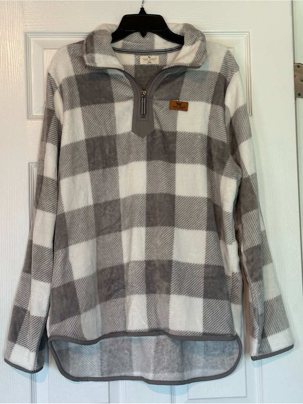 Simply Southern Gray & White Buffalo Check Half-Zip Pullover